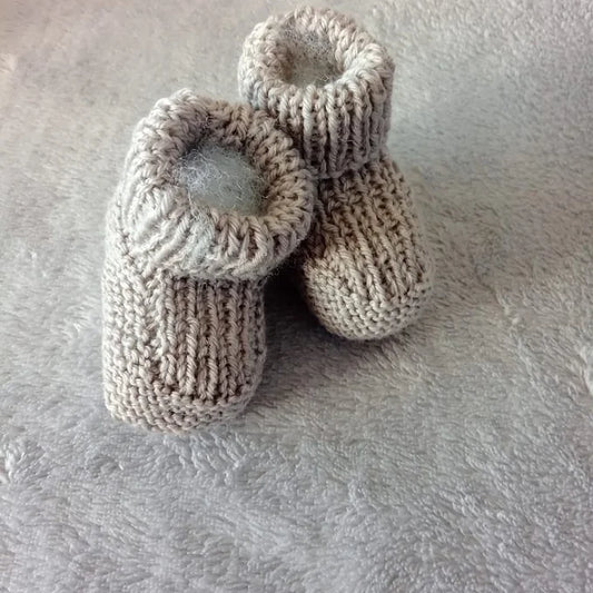 Knitted Merino Booties 0-3 months-Latte